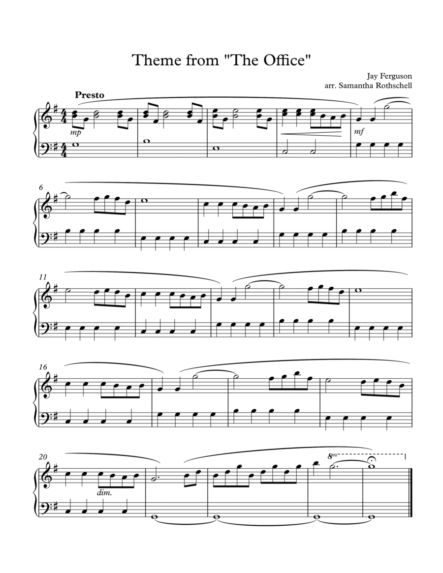 The Office - Theme The Office - Theme Easy Piano scores gallery preview page 1