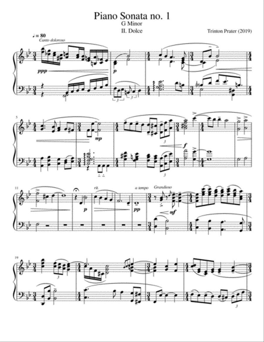 Piano Sonata no. 1: G minor. 2nd Movement: Dolce Piano Solo scores gallery preview page 1