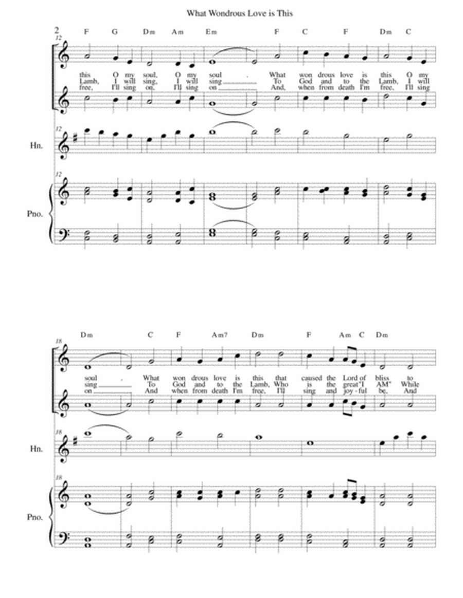 What Wondrous Love is This - Original Lyrics - french horn in F, vocal duet and piano image number null