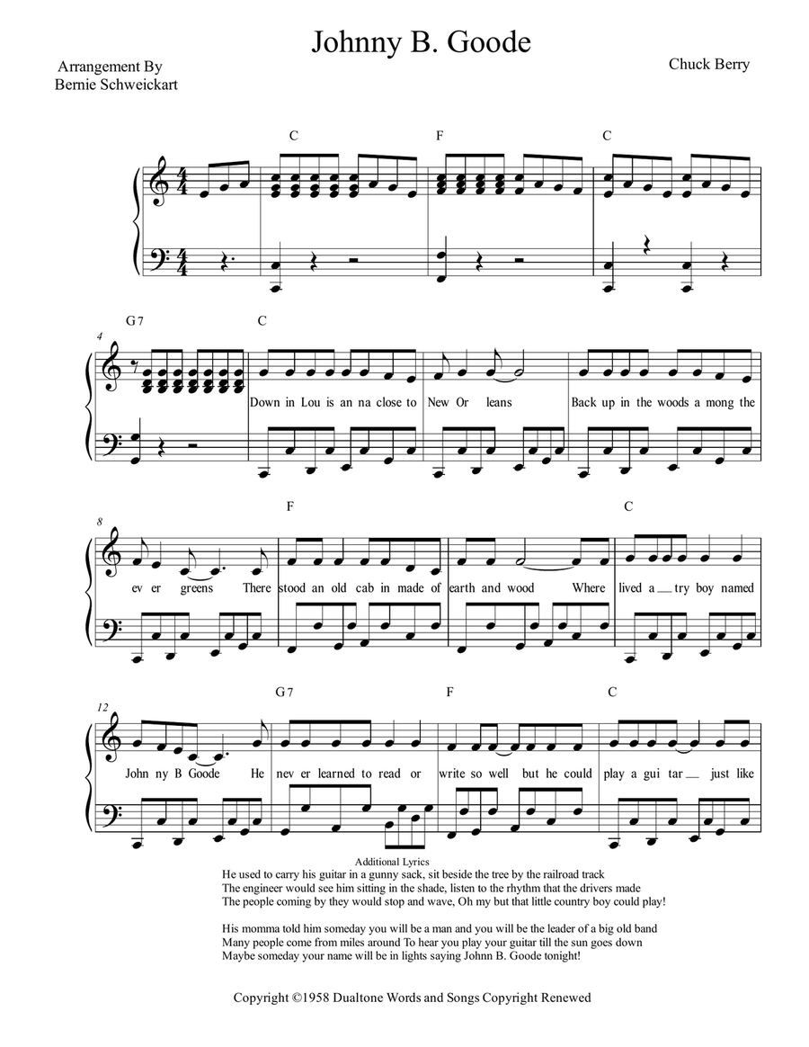 Johnny B. Goode Johnny B. Goode Piano, Vocal scores gallery preview page 1