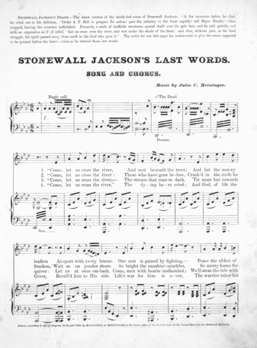 "Stonewall" Jackson's Last Words. Song and Chorus