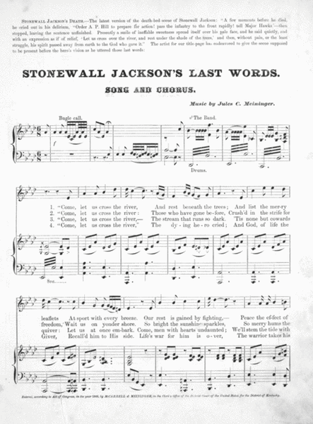"Stonewall" Jackson's Last Words. Song and Chorus