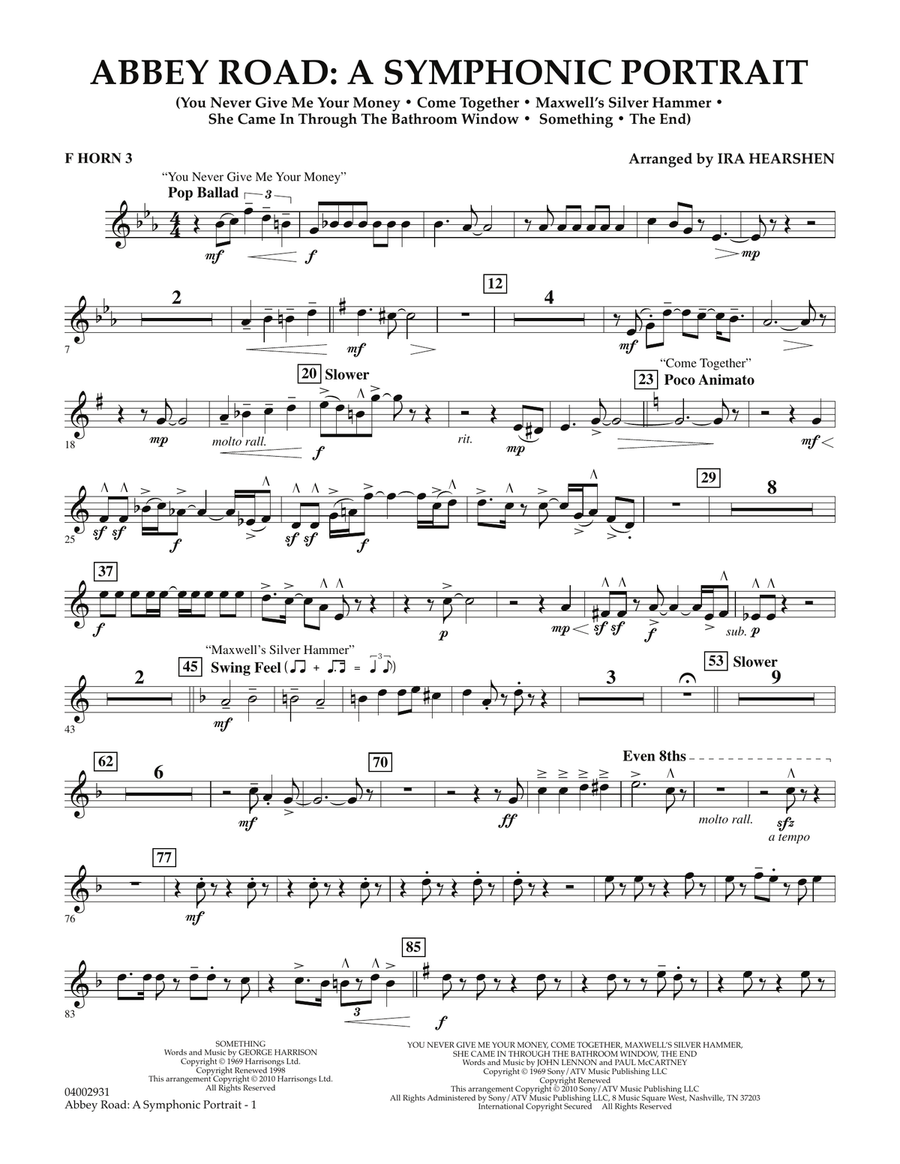 Abbey Road - A Symphonic Portrait - Horn 3 in F Concert Band scores gallery preview page 1