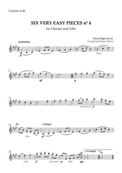 Six Very Easy Pieces nº 4 (Andantino) - Clarinet and Cello image number null