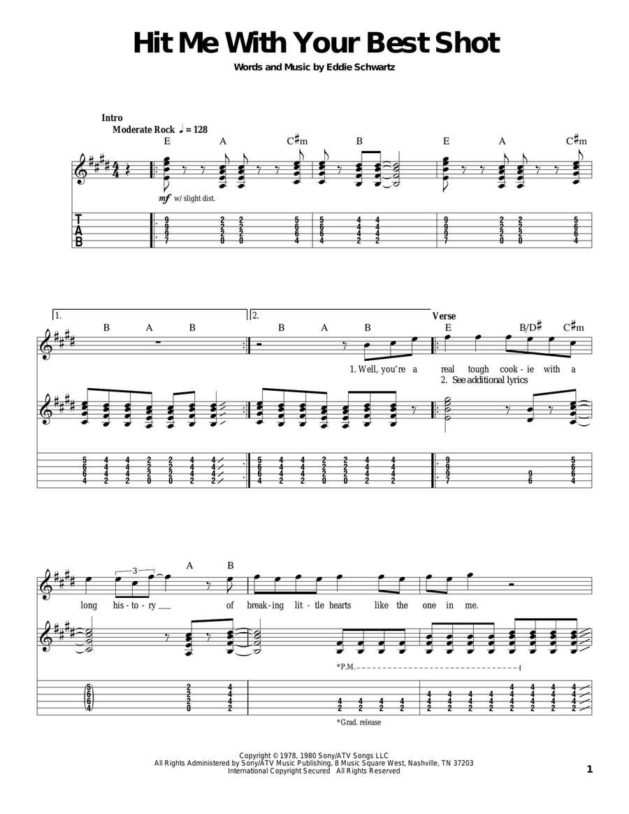 Hit Me With Your Best Shot Acoustic Guitar scores gallery preview page 1
