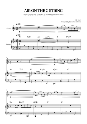 JS Bach • Air on the G String from Suite No. 3 BWV 1068 | flute & piano sheet music w/ chords