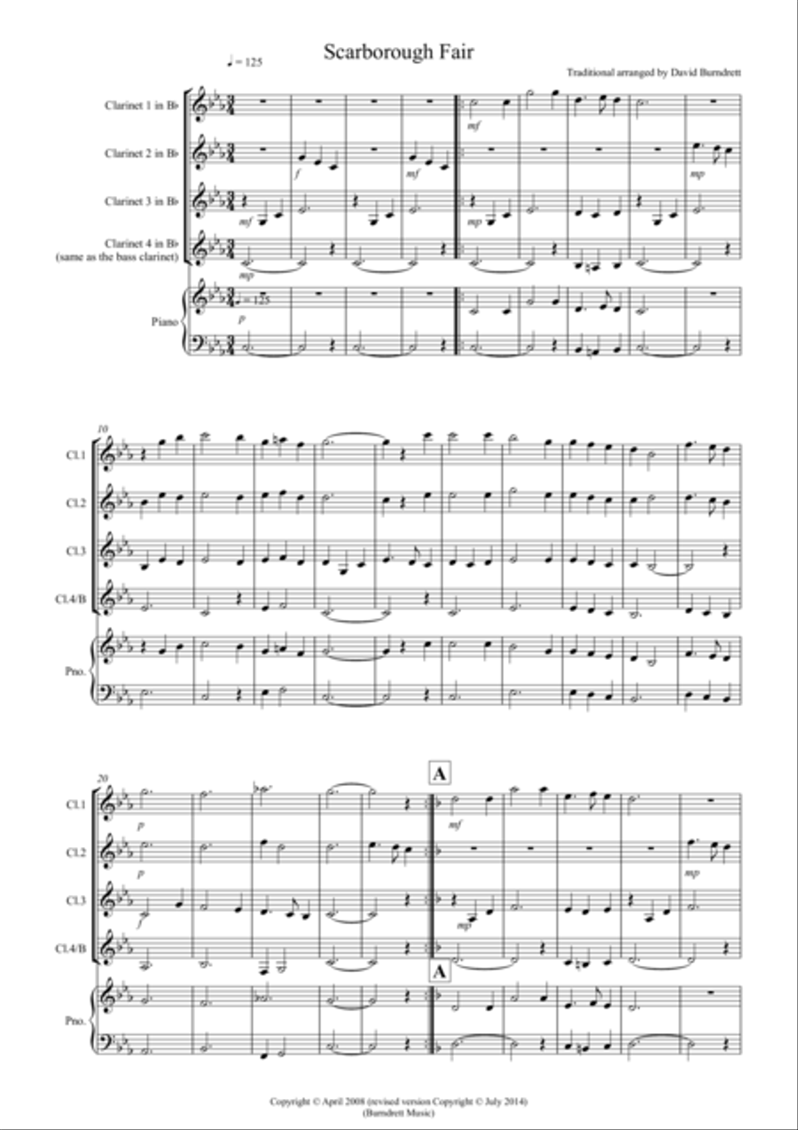 Scarborough Fair for Clarinet Quartet Clarinet Quartet scores gallery preview page 1