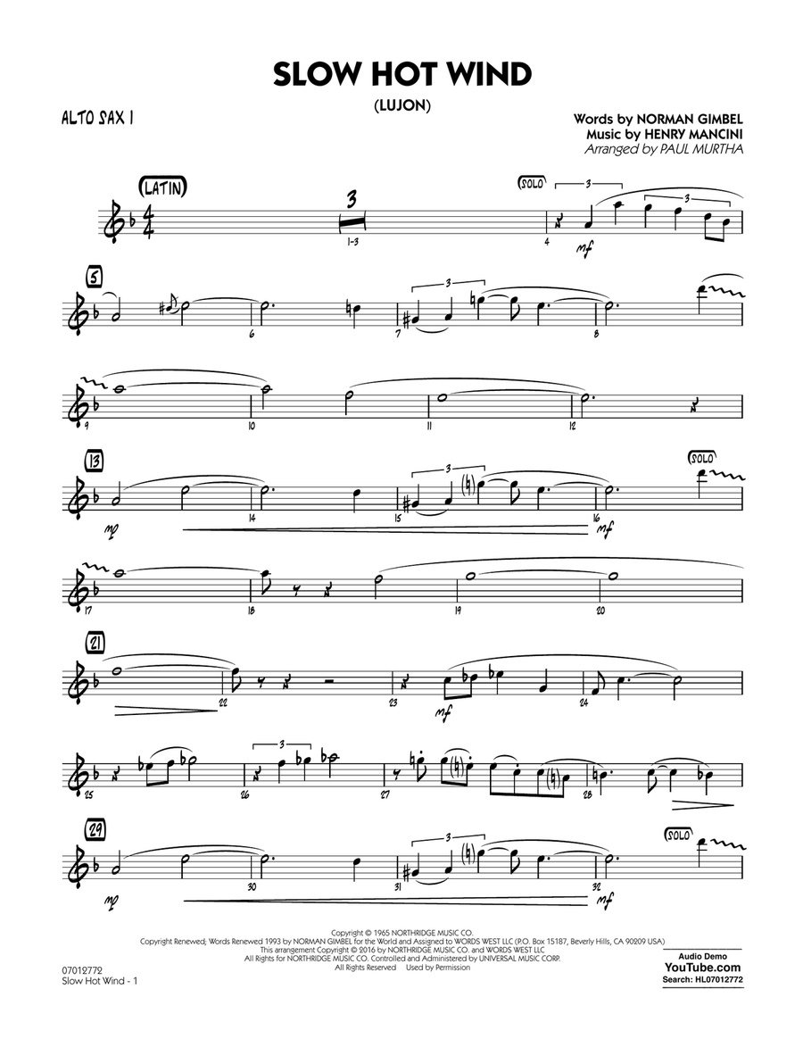 Slow Hot Wind (Lujon) - Alto Sax 1 Jazz Ensemble scores gallery preview page 1