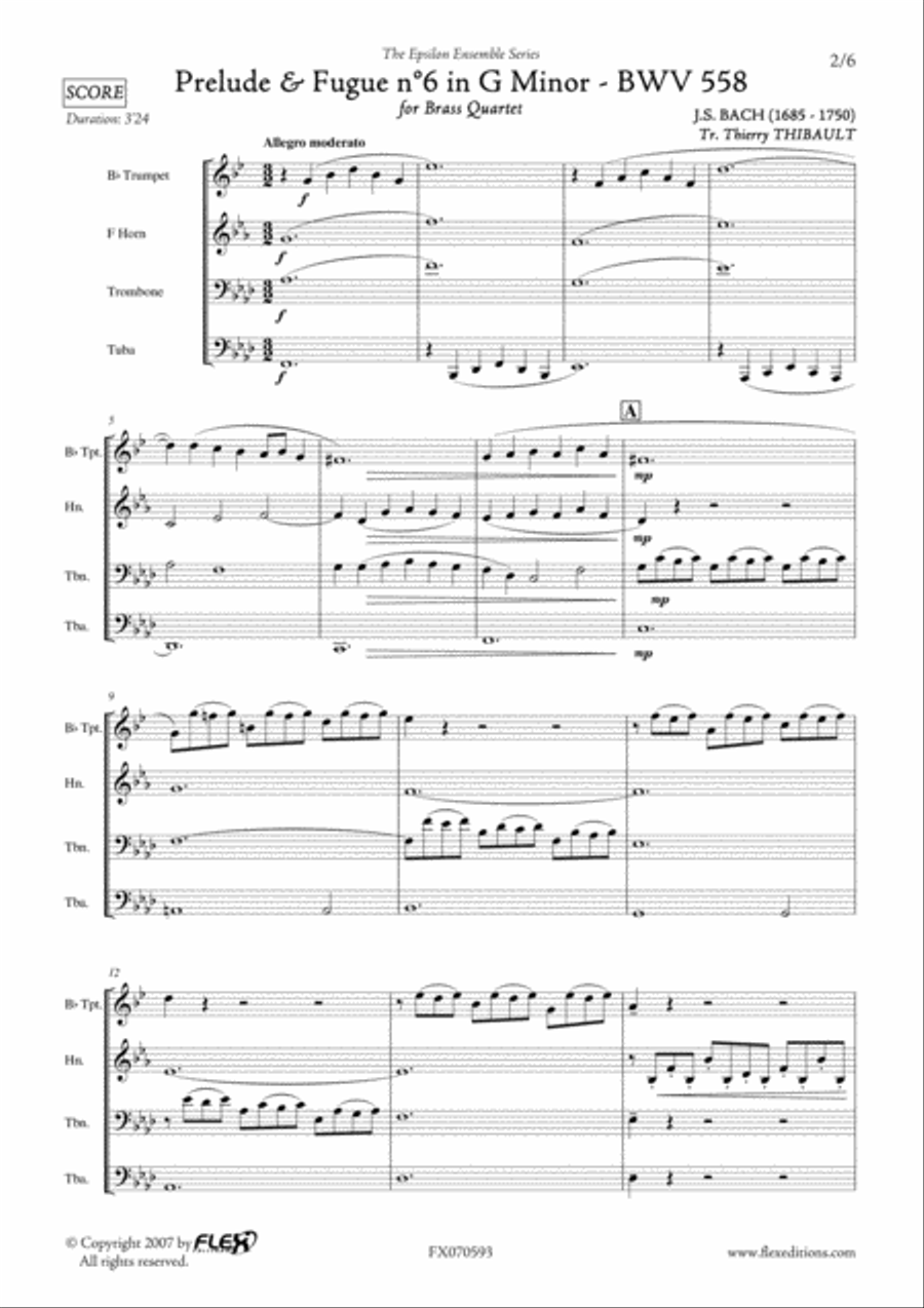 Prelude & Fugue n6 in G minor (BWV 558) Brass Quartet scores gallery preview page 2