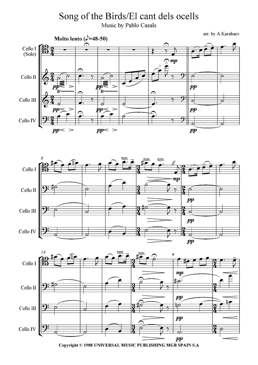 The Song Of The Birds String Quartet scores gallery preview page 1