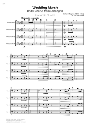 Wedding March (Bridal Chorus) - Cello Quartet (Full Score) - Score Only