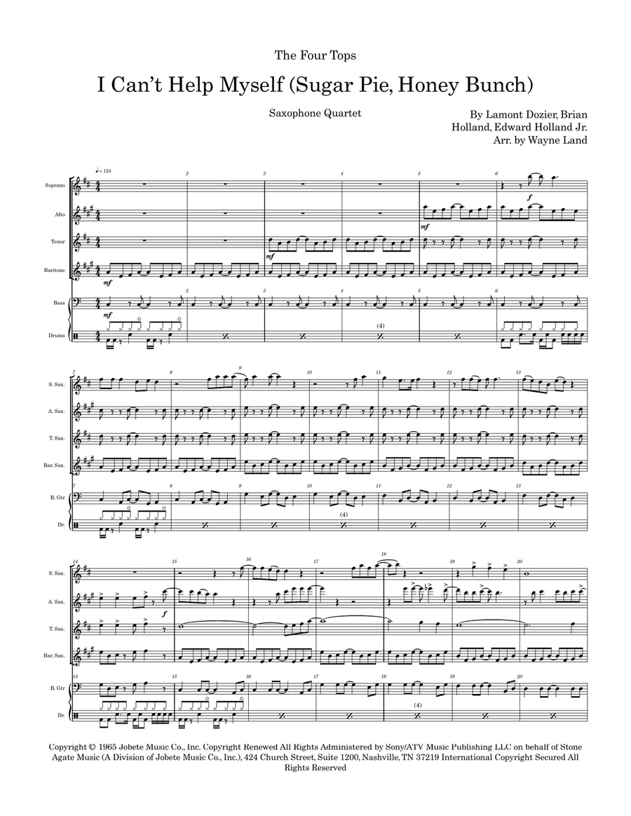 I Can't Help Myself (Sugar Pie, Honey Bunch) Saxophone Quartet scores gallery preview page 2