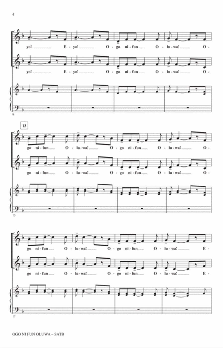 Ogo Ni Fun Oluwa! (Glory To God In The Highest!) 4-Part scores gallery preview page 2