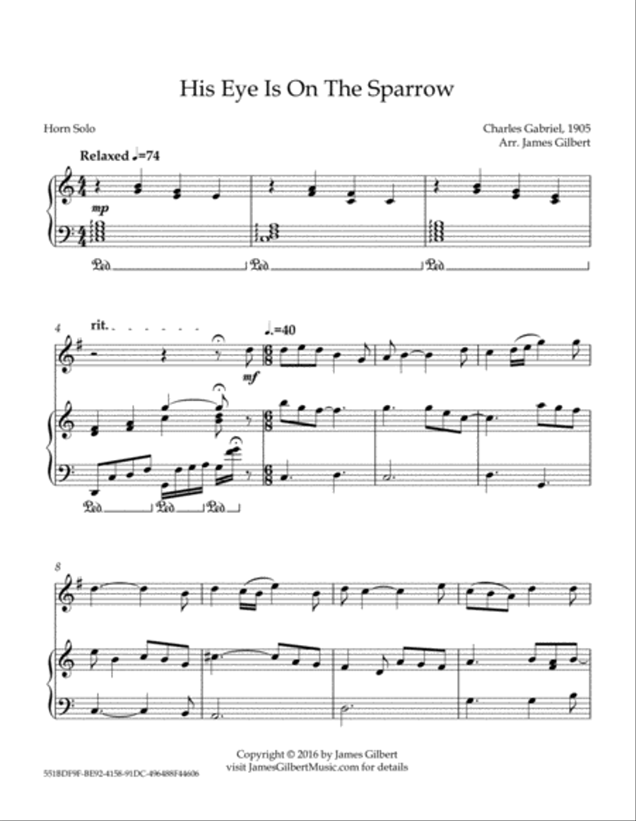 His Eye Is On The Sparrow (HN) Horn scores gallery preview page 2