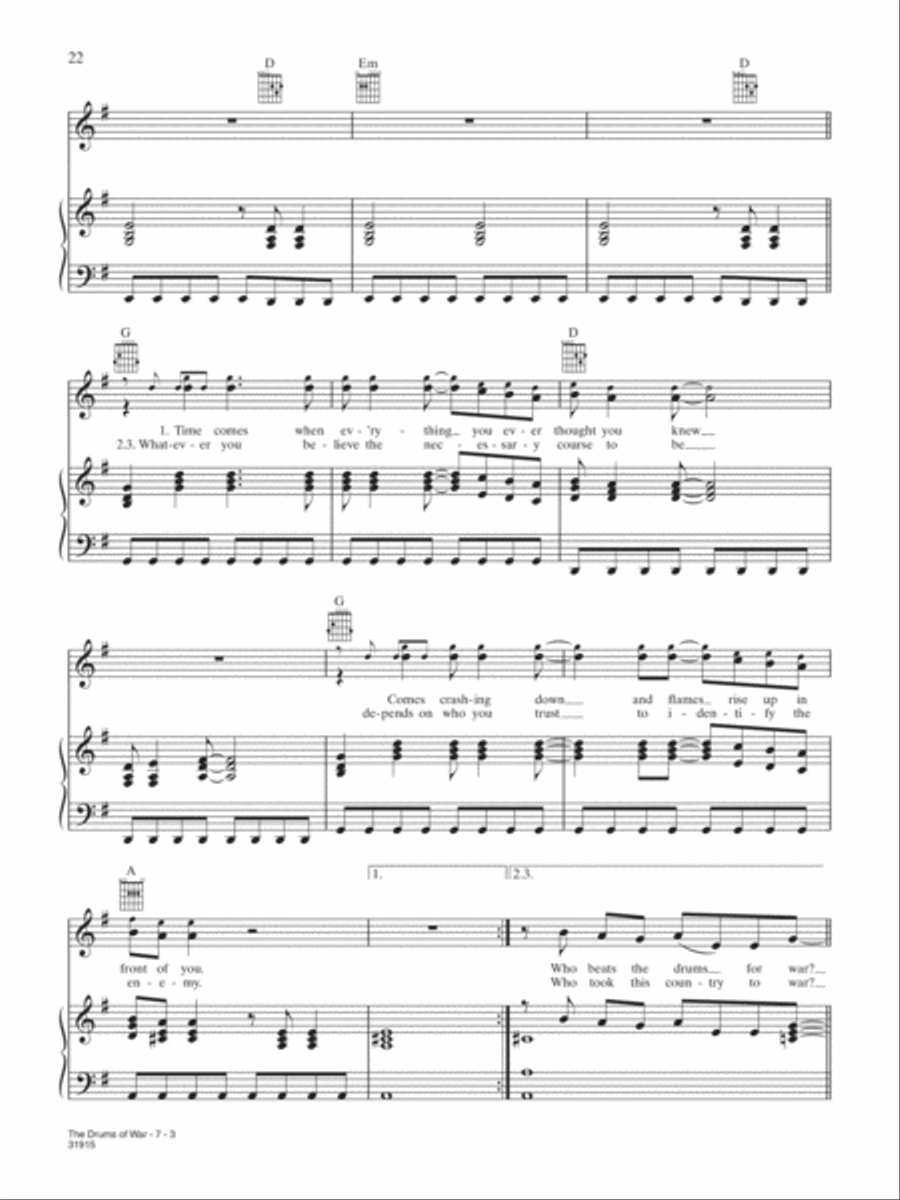 The Drums of War The Drums of War Piano, Vocal, Guitar scores gallery preview page 3