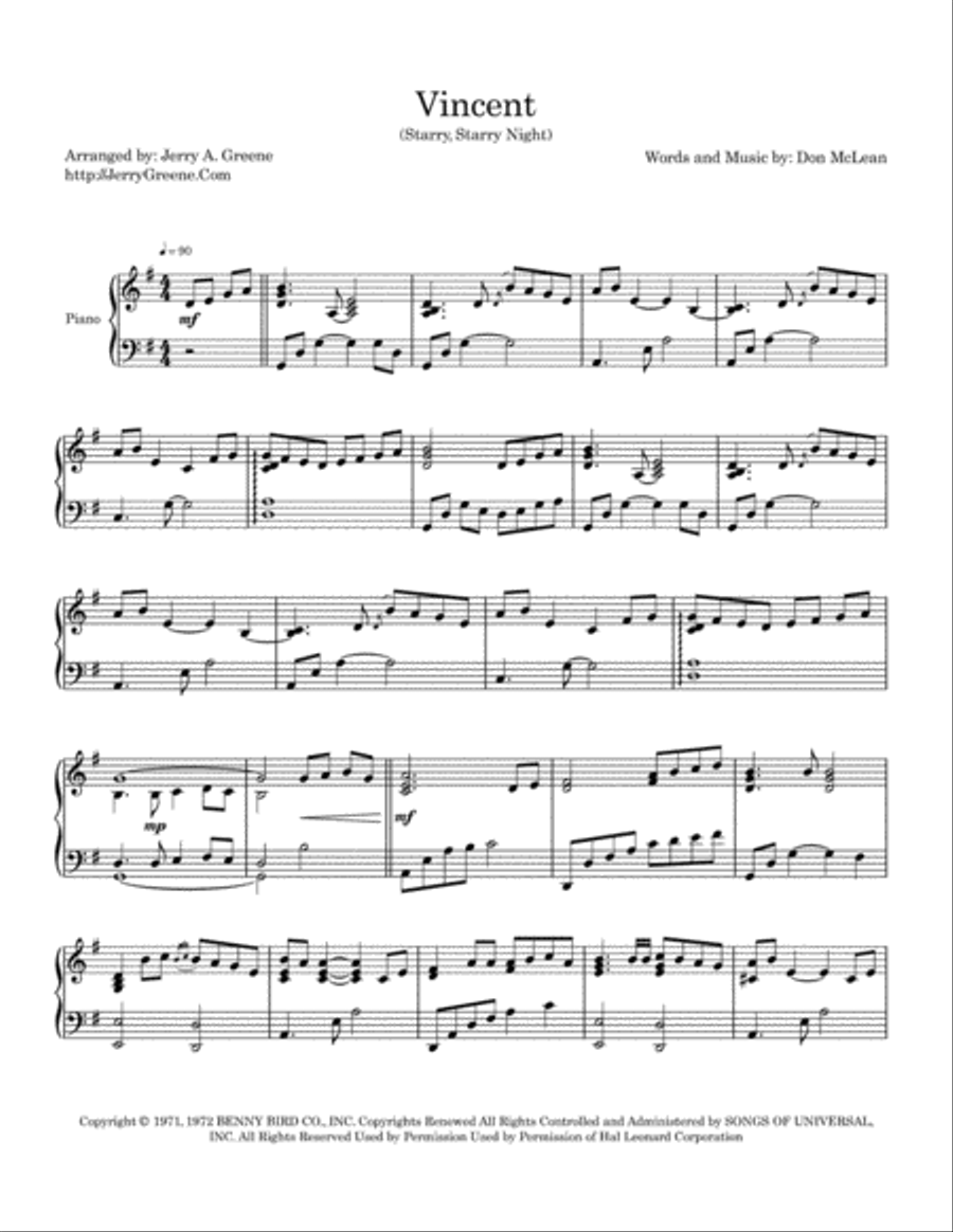 Vincent (Starry Starry Night) Piano Solo scores gallery preview page 2