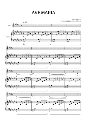 Bach / Gounod Ave Maria in F sharp major [F#] • contralto sheet music with piano accompaniment