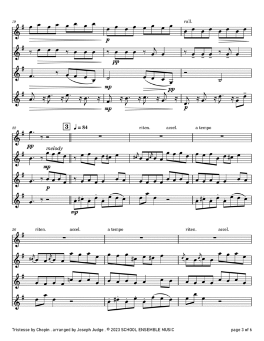 Tristesse by Chopin for Clarinet Quartet in Schools Clarinet Quartet scores gallery preview page 3
