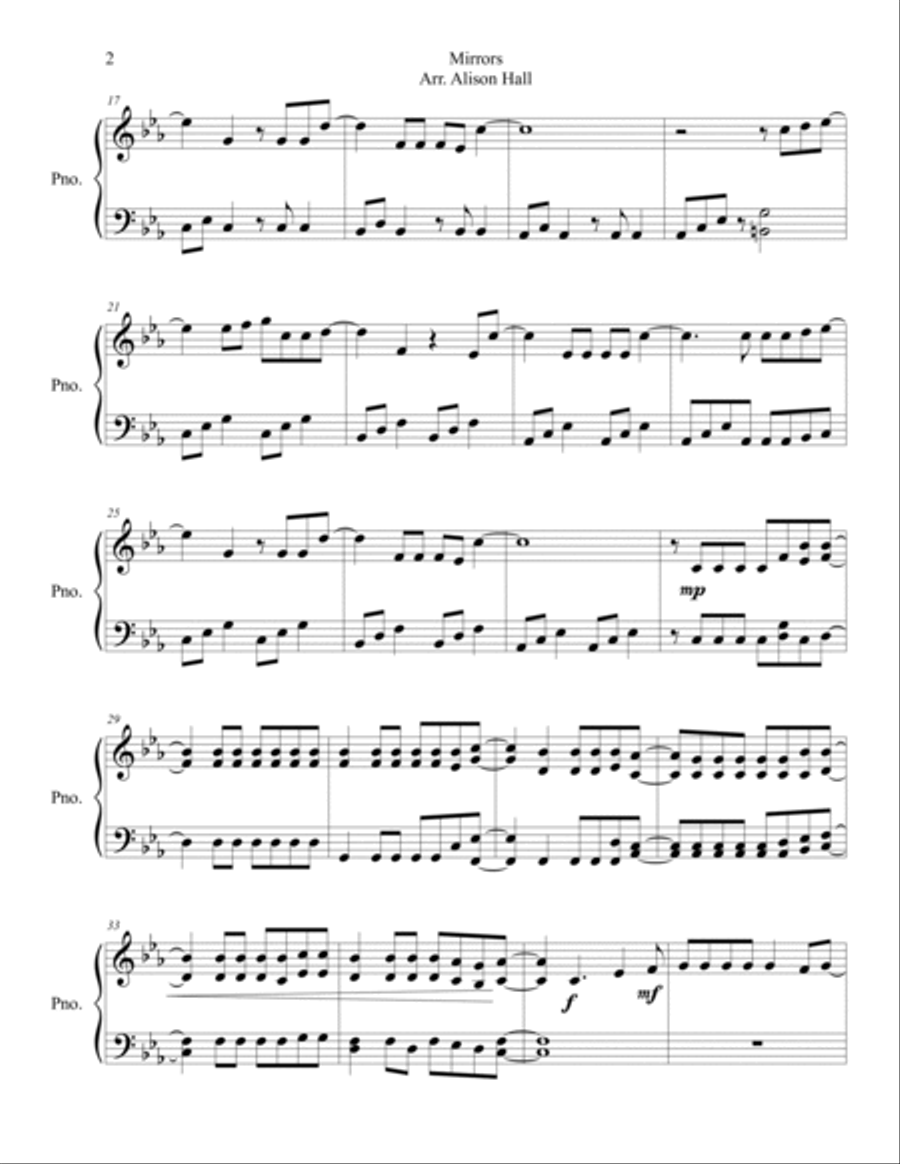 Mirrors Easy Piano scores gallery preview page 2