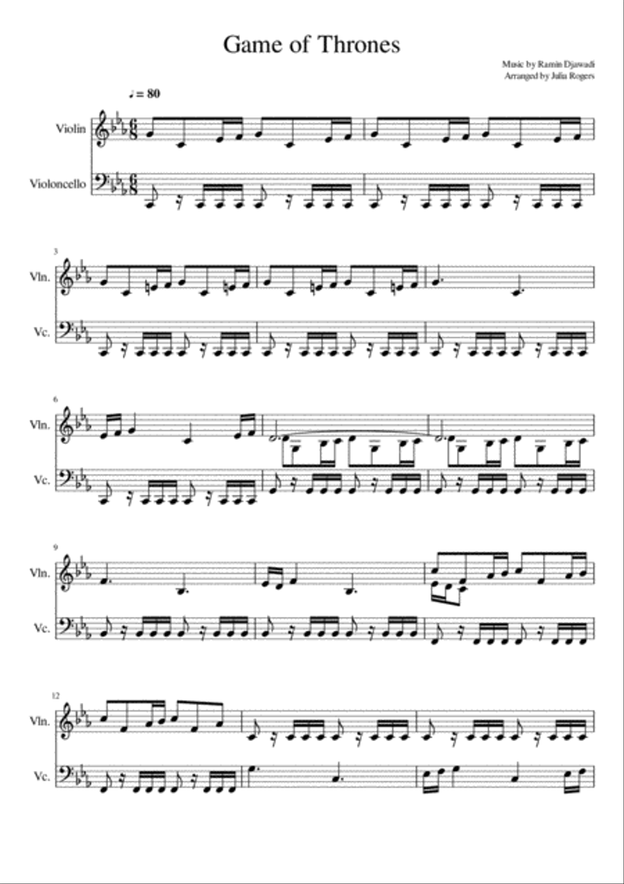 Game Of Thrones Game Of Thrones String Duet scores gallery preview page 1