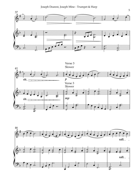 Joseph Dearest, Joseph Mine, Duet for Bb Trumpet & Harp by Traditional German Carol Trumpet Duet - Digital Sheet Music