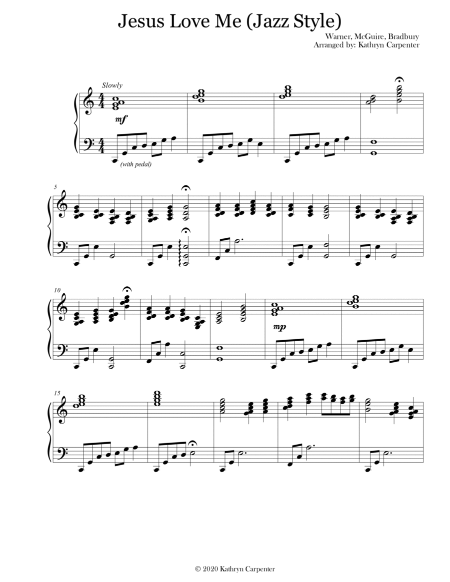 Jesus Loves Me (Jazz Style, Key of C) Piano Solo scores gallery preview page 1