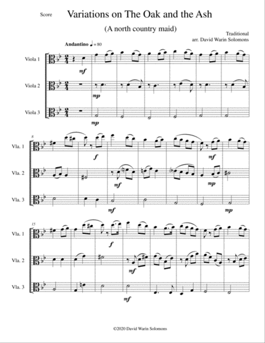 Variations on The Oak and the Ash (A north country Maid) for viola trio Viola Solo scores gallery preview page 1