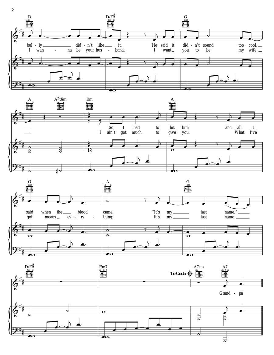 My Last Name Piano, Vocal, Guitar scores gallery preview page 2