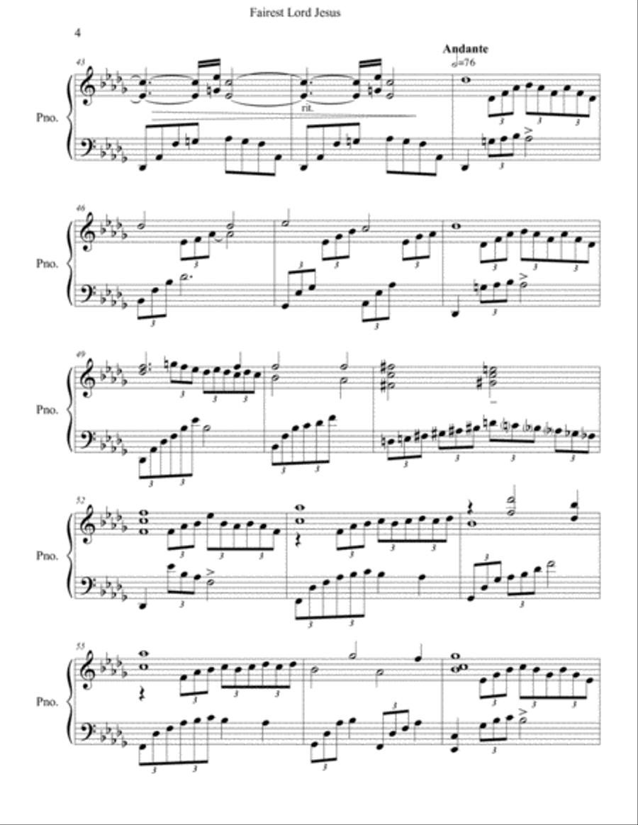 Fairest Lord Jesus (Solo Piano Arrangement) Richard S. Willis Arr. Brenda Martin Piano Solo scores gallery preview page 4