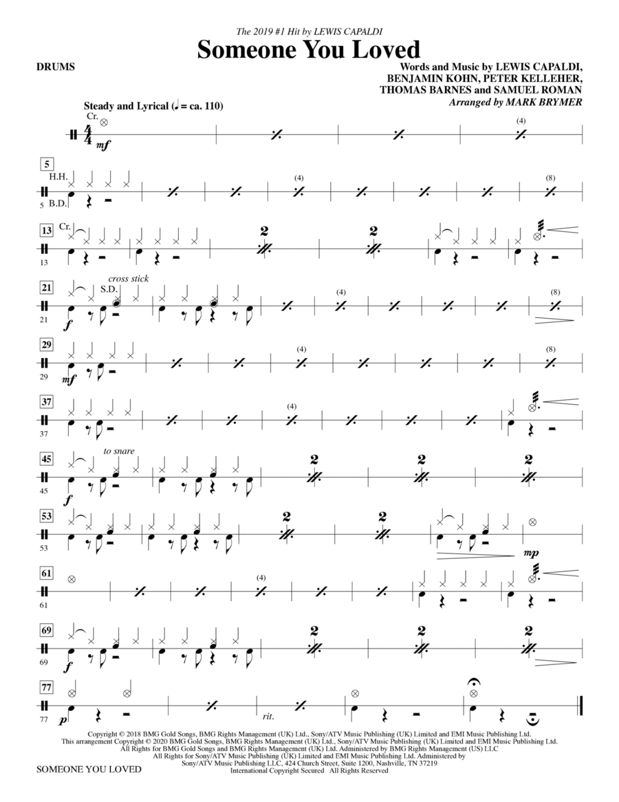 Someone You Loved (arr. Mark Brymer) - Drums