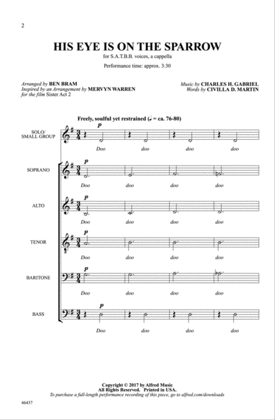 His Eye Is On the Sparrow Choir scores gallery preview page 1