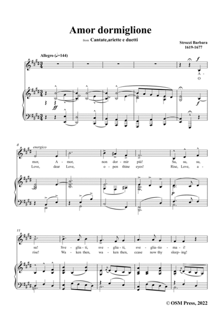 Strozzi-Amor dormiglione,from Cantate,ariette e duetti,in E Major,for Voice and Piano image number null