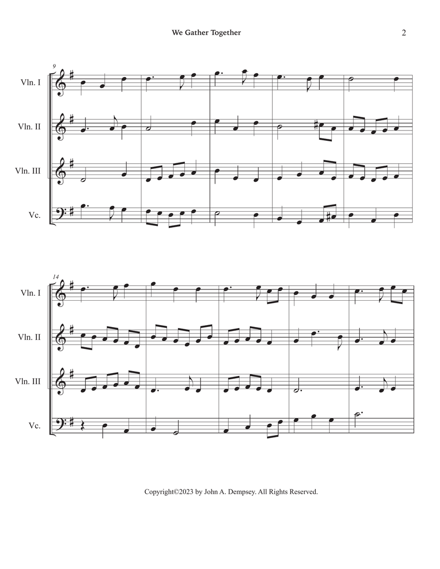 We Gather Together (String Quartet): Three Violins and Cello String Quartet scores gallery preview page 6