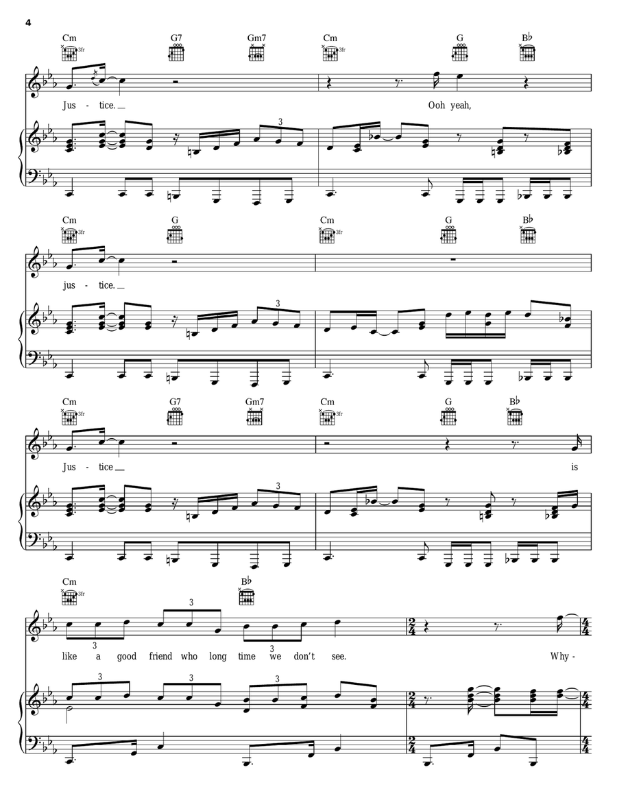 Justice Piano, Vocal, Guitar scores gallery preview page 4