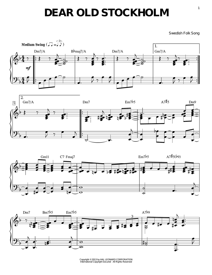 Dear Old Stockholm Piano Solo scores gallery preview page 1
