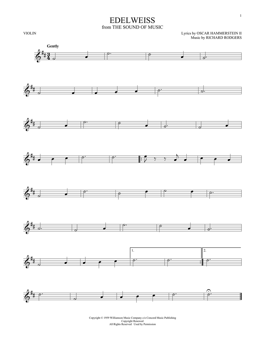 Edelweiss Violin Solo scores gallery preview page 1