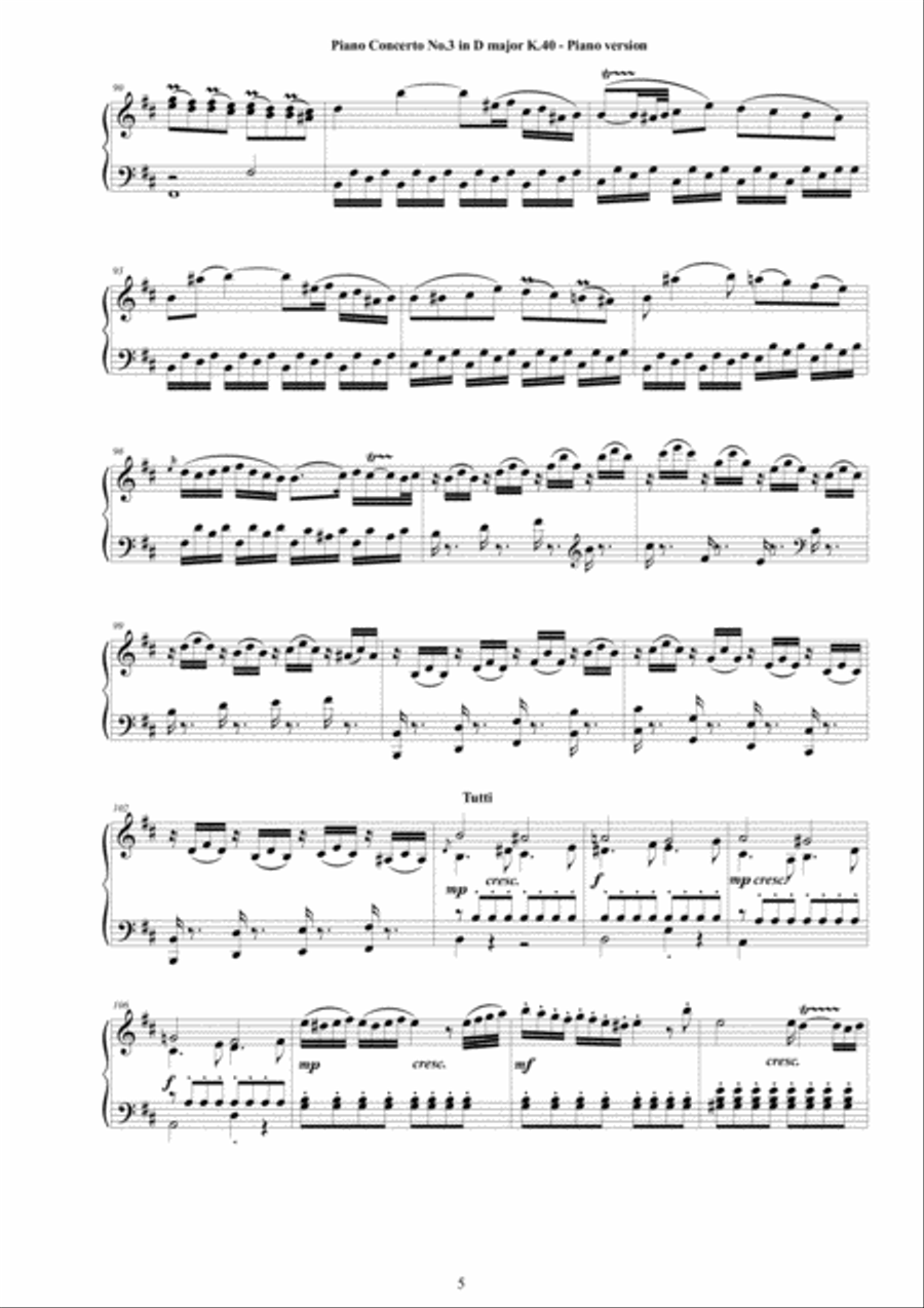 Mozart - Piano Concerto No.3 in D major K 40 - Piano version Piano Solo scores gallery preview page 5