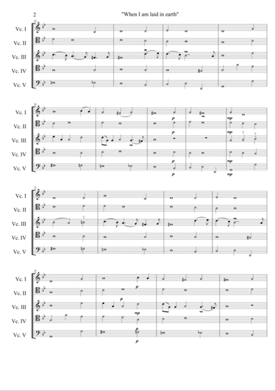 Purcell, When I am laid on earth - Dido´s Lament, from the opera Dido and Aeneas (for cello quintet String Quintet scores gallery preview page 3