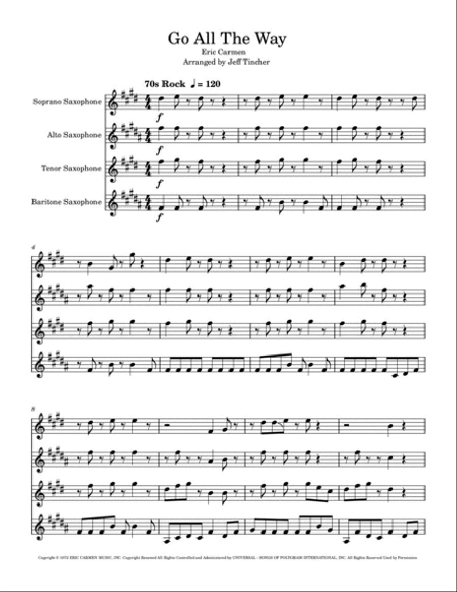 Go All The Way Saxophone Quartet scores gallery preview page 2