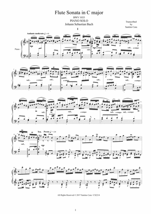Bach - Flute Sonata in C major BWV 1033 for Piano solo