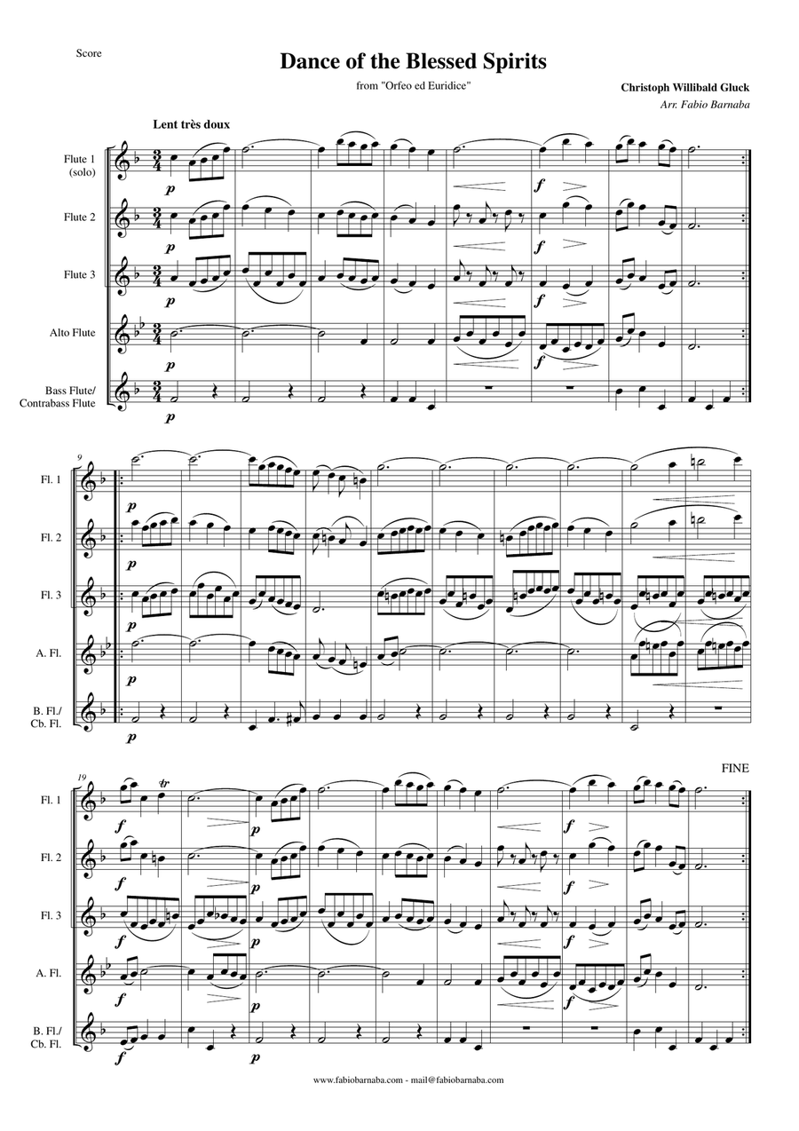 Dance of the Blessed Spirits (from Orfeo ed Euridice) - for Flute Choir Flute Choir scores gallery preview page 2