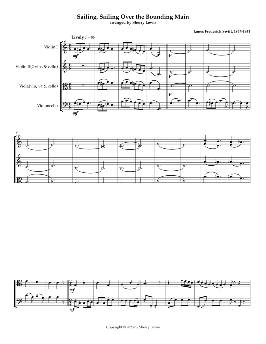 Sailing, Sailing Over the Bounding Main String Trio scores gallery preview page 1