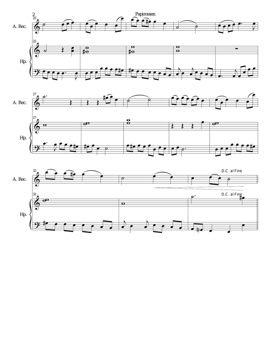 Papirossen for alto recorder and harp Alto Recorder scores gallery preview page 2