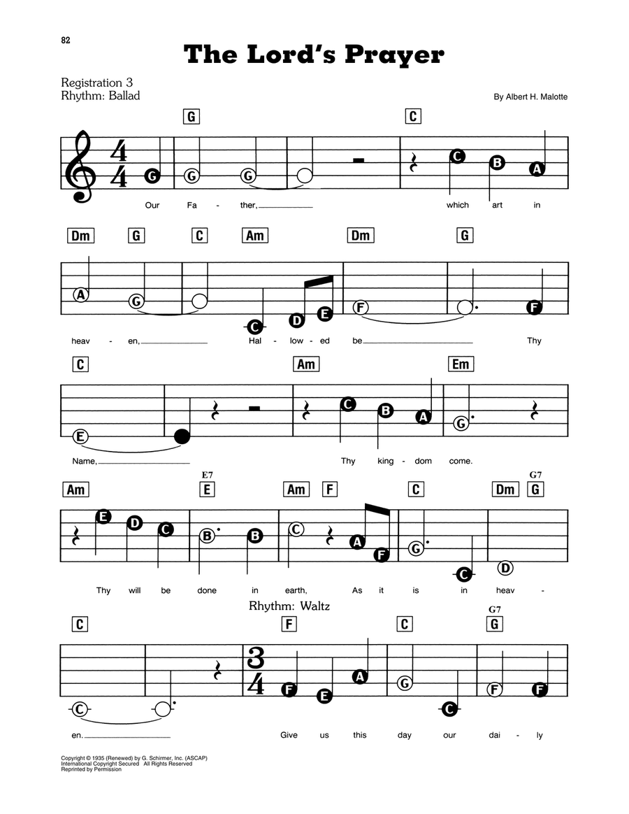 The Lord's Prayer Electronic Keyboard scores gallery preview page 1