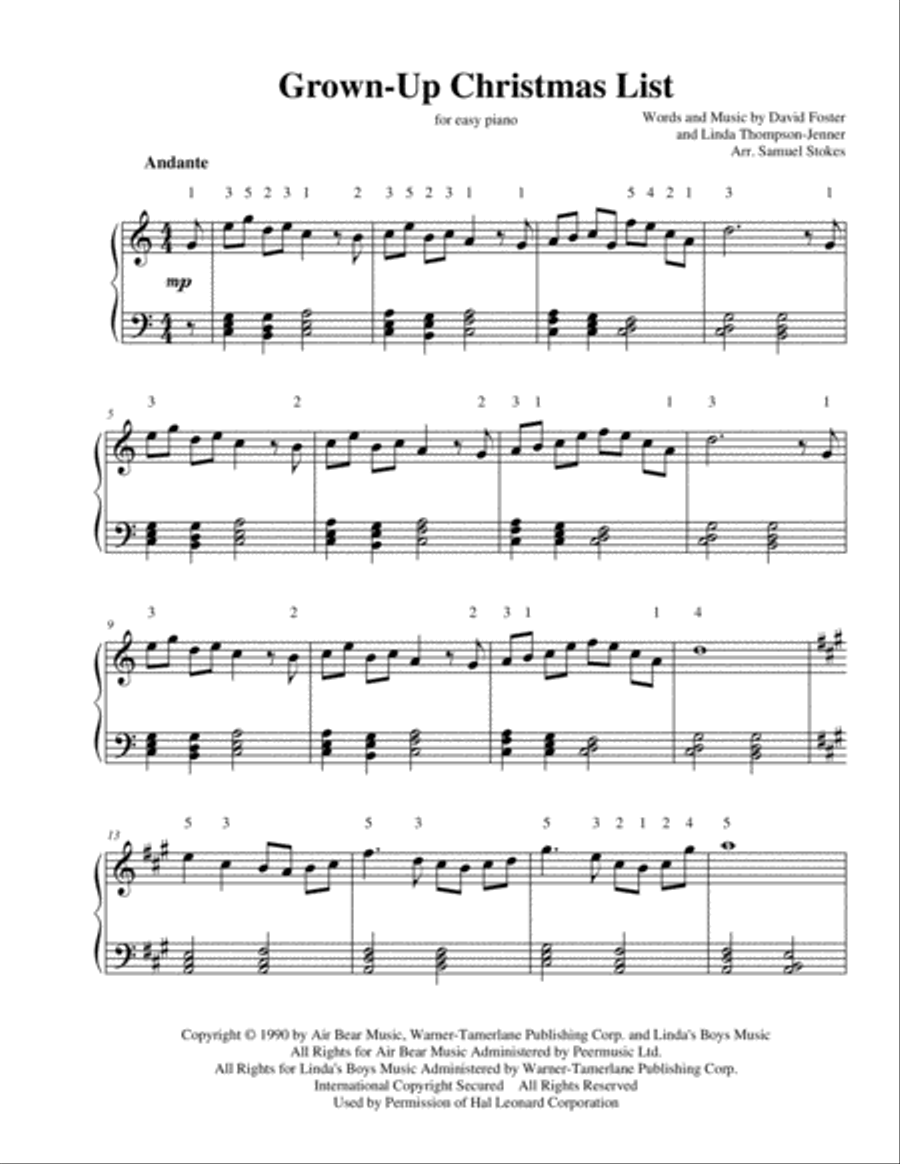 Grown-Up Christmas List Easy Piano scores gallery preview page 1