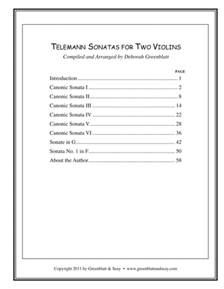 Book cover for Telemann Sonatas for Two Violins