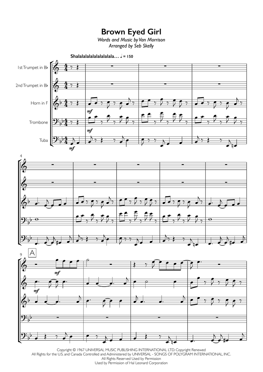 Brown Eyed Girl Brass Ensemble scores gallery preview page 1