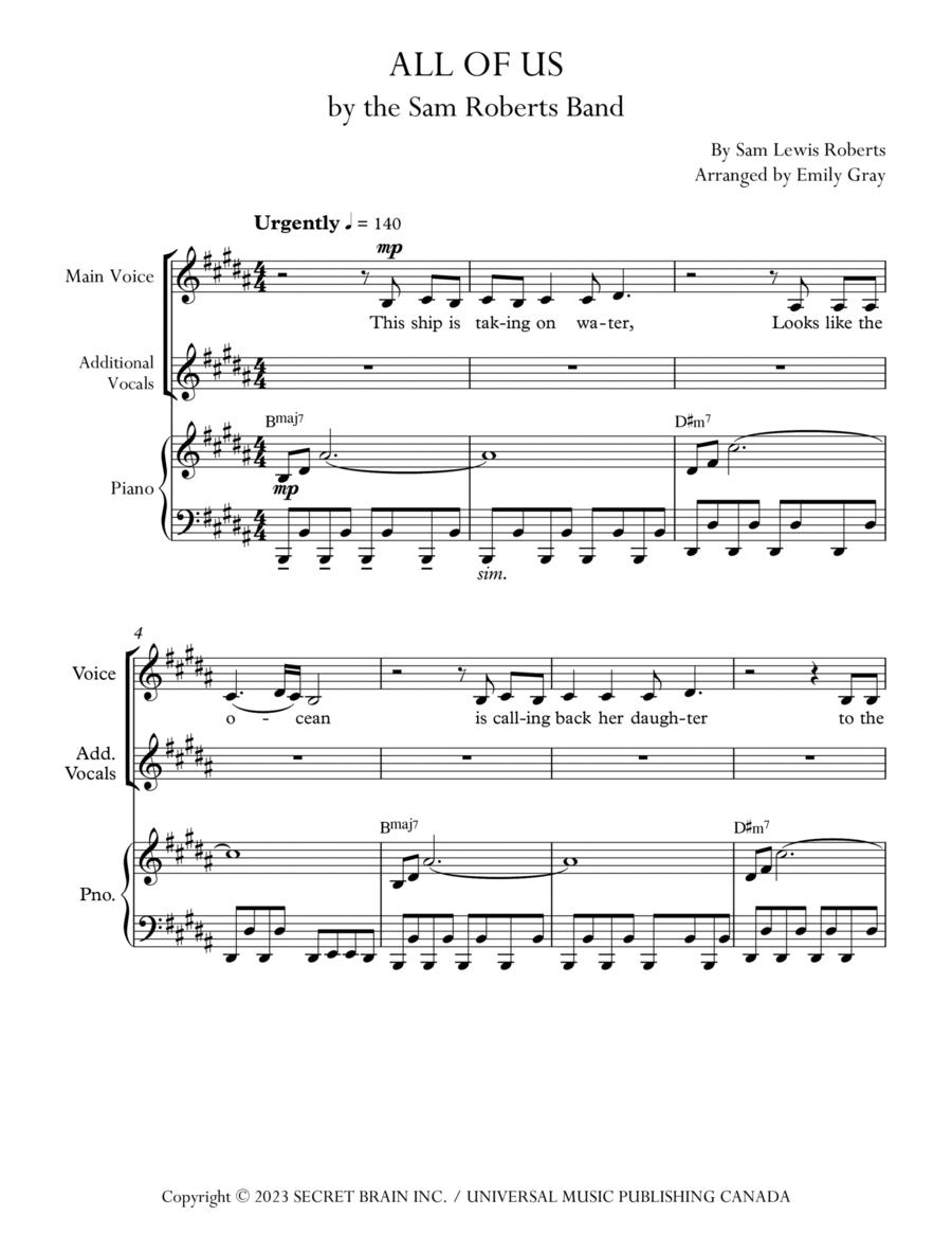 All Of Us Piano, Vocal, Guitar scores gallery preview page 1