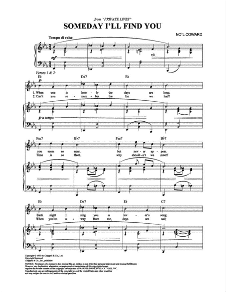 Someday I'll Find You Piano, Vocal, Guitar scores gallery preview page 1