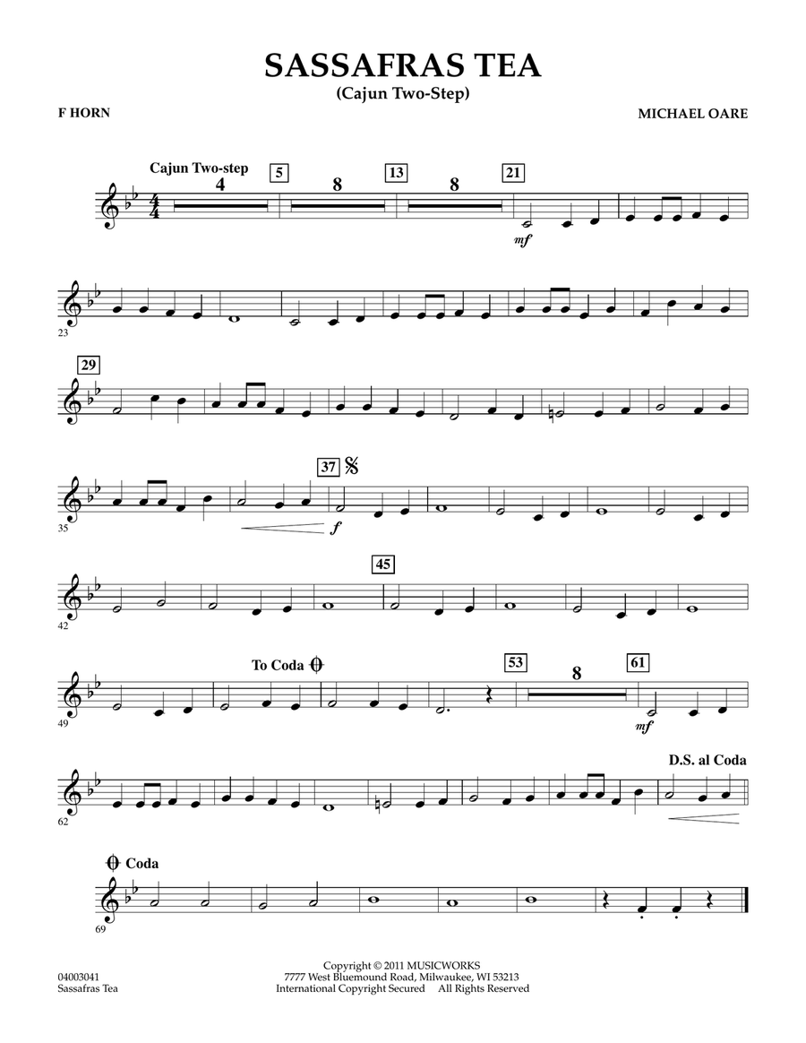 Sassafras Tea (Cajun Two-Step) - F Horn Concert Band scores gallery preview page 1